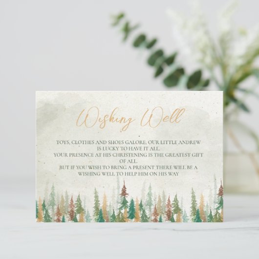 Waterverf Rustieke bospijnbomen die het goed wense Informatiekaartje (Staand voorkant)