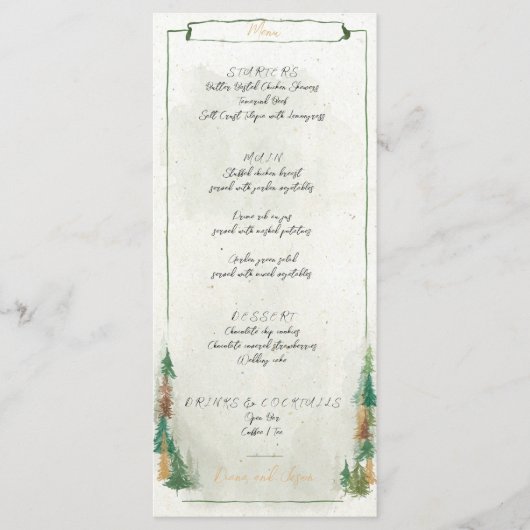 Waterverf Rustieke bospijnbomen Menu Kaart (Voorkant)