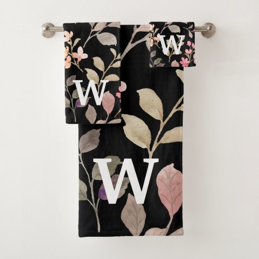 Waterverf Rustieke Botanische Bladeren Monogram  Bad Handdoek (Insitu)