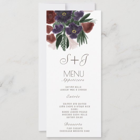 Waterverf Rustieke Botanische Flora Boeket - Menu (Voorkant)