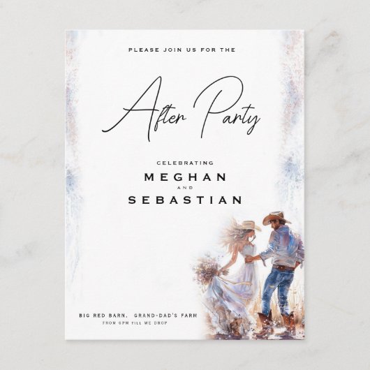 Waterverf rustieke cowboy bruiloft informatiekaartje (Voorkant)