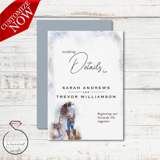 Waterverf rustieke cowboy bruiloft informatiekaartje