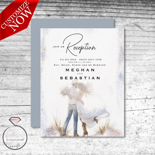 Waterverf rustieke cowboy bruiloft informatiekaartje