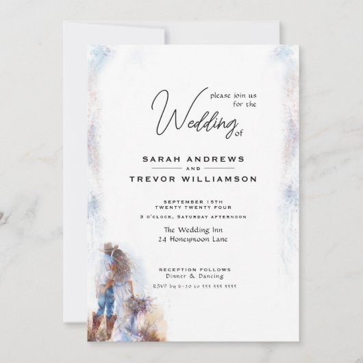 Waterverf rustieke cowboy bruiloft kaart (Voorkant)