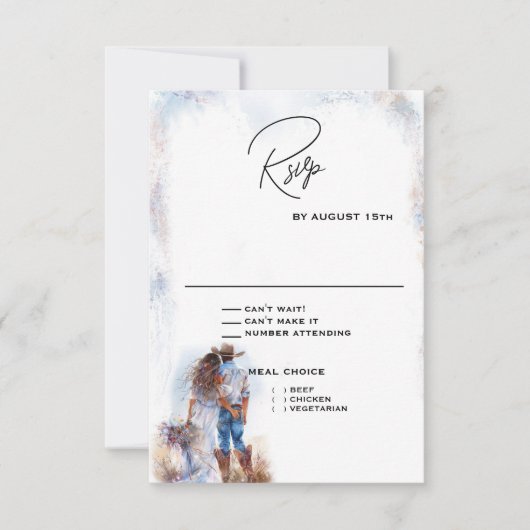 Waterverf rustieke cowboy bruiloft RSVP kaartje (Voorkant)