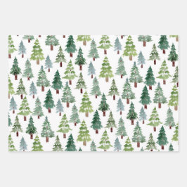 Waterverf rustieke dennenboom winterbos inpakpapier vel