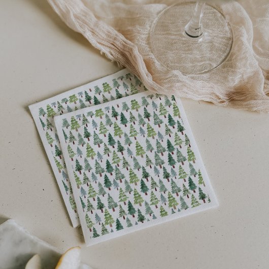 Waterverf rustieke dennenboom winterbos servet