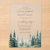 Waterverf rustieke dennenbos bruiloft acryl uitnodigingen (Voorkant)