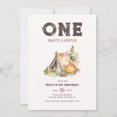 Waterverf rustieke een happy camper 1e verjaardag kaart (Voorkant)
