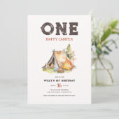 Waterverf rustieke een happy camper 1e verjaardag kaart (Staand voorkant)