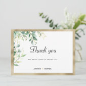 Waterverf rustieke eucalyptus groen goud Bedankt Kaart (Staand voorkant)