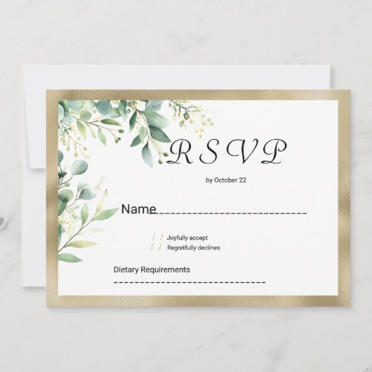 Waterverf rustieke eucalyptus groen goud RSVP Kaart (Voorkant)