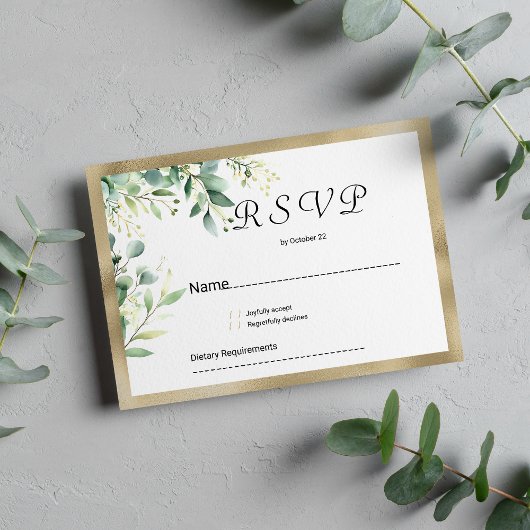 Waterverf rustieke eucalyptus groen goud RSVP Kaart