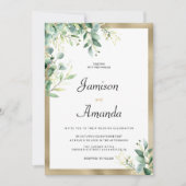 Waterverf rustieke eucalyptus groen gouden bruilof kaart (Voorkant)