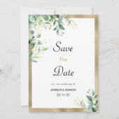 Waterverf rustieke eucalyptus groen Save The Date Kaart (Voorkant)
