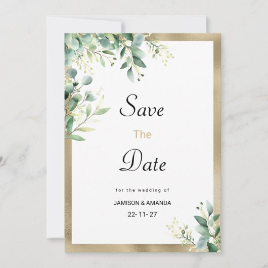 Waterverf rustieke eucalyptus groen Save The Date Kaart (Voorkant)