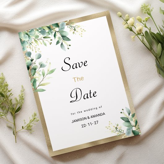 Waterverf rustieke eucalyptus groen Save The Date Kaart