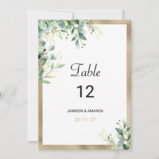 Waterverf rustieke eucalyptus groen Tabel Nummers Kaart (Voorkant)