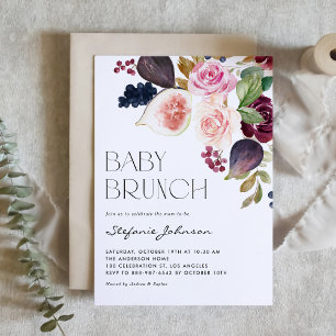 Waterverf Rustieke Fig en Berry Floral Baby Brunch Kaart