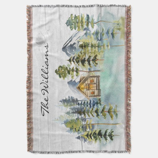 Waterverf rustieke Foggy Forest Mountain Cabin Deken (Voorkant Verticaal)