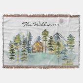 Waterverf rustieke Foggy Forest Mountain Cabin Deken (Voorkant)