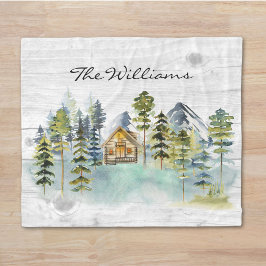Waterverf rustieke Foggy Forest Mountain Cabin Fleece Deken