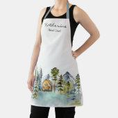 Waterverf rustieke Foggy Forest Mountain Cabin Schort (Insitu)