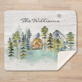 Waterverf rustieke Foggy Forest Mountain Cabin Sherpa Deken