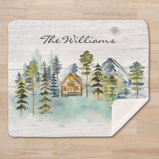 Waterverf rustieke Foggy Forest Mountain Cabin Sherpa Deken