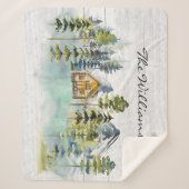 Waterverf rustieke Foggy Forest Mountain Cabin Sherpa Deken (Voorkant)