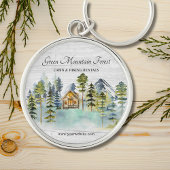 Waterverf rustieke Foggy Forest Mountain Cabin Sleutelhanger