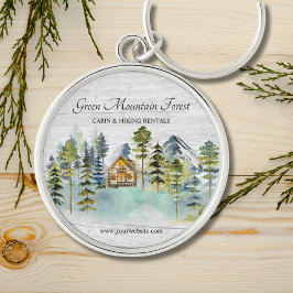 Waterverf rustieke Foggy Forest Mountain Cabin Sleutelhanger