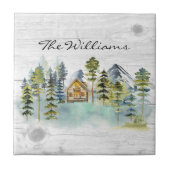 Waterverf rustieke Foggy Forest Mountain Cabin Tegeltje (Voorkant)