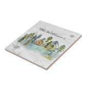 Waterverf rustieke Foggy Forest Mountain Cabin Tegeltje (Zijkant)