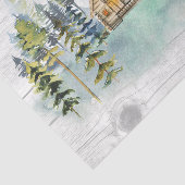 Waterverf rustieke Foggy Forest Mountain Cabin Tissuepapier (Detail)