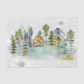 Waterverf rustieke Foggy Forest Mountain Cabin Tissuepapier (Voorkant)