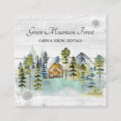 Waterverf rustieke Foggy Forest Mountain Cabin Vierkante Visitekaartje (Voorkant)