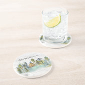 Waterverf rustieke Foggy Forest Mountain Cabin Zandsteen Onderzetter (Zijkant)