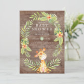 Waterverf rustieke Giraffe Baby shower uitnodiging (Staand voorkant)