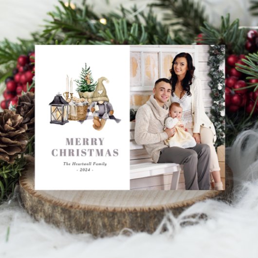 Waterverf Rustieke Gnome Photo Holiday Briefkaart