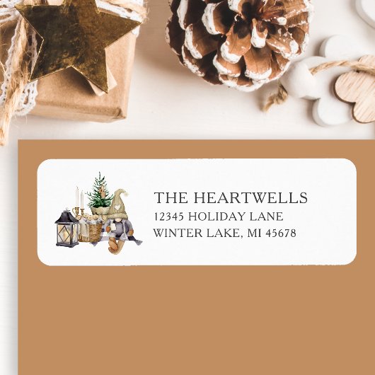 Waterverf rustieke gnoom kerst terug adres etiket