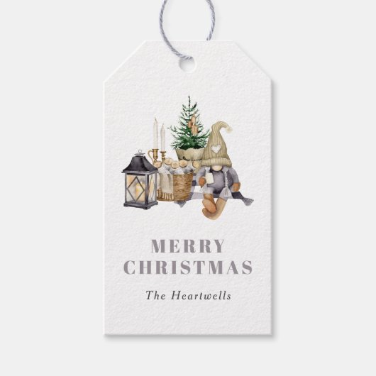 Waterverf rustieke gnoom vakantie cadeaulabel (Voorkant)