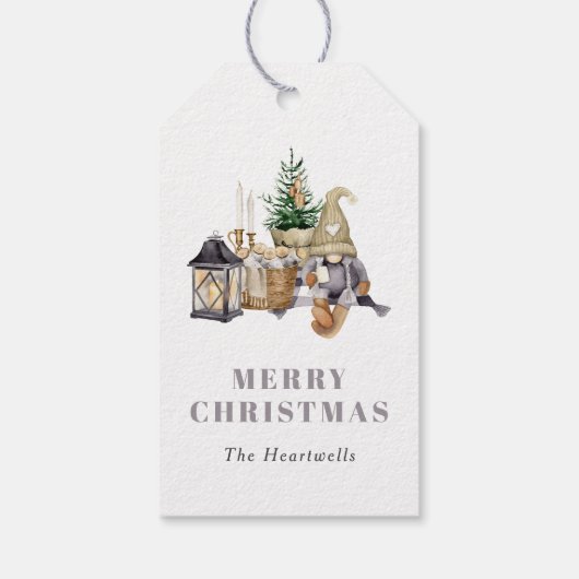 Waterverf rustieke gnoom vakantie cadeaulabel (Achterkant)