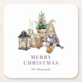 Waterverf rustieke gnoom vakantie kartonnen onderzetters (Voorkant)