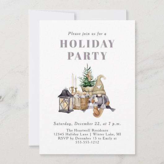 Waterverf rustieke gnoom vakantie partij kaart (Voorkant)