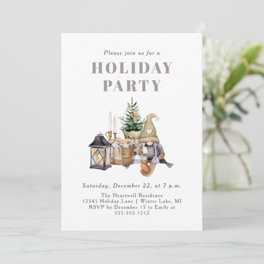 Waterverf rustieke gnoom vakantie partij kaart (Staand voorkant)