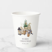 Waterverf rustieke gnoom vakantie partij papieren bekers (Voorkant)