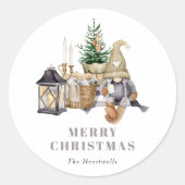 Waterverf rustieke gnoom vakantie ronde sticker (Voorkant)