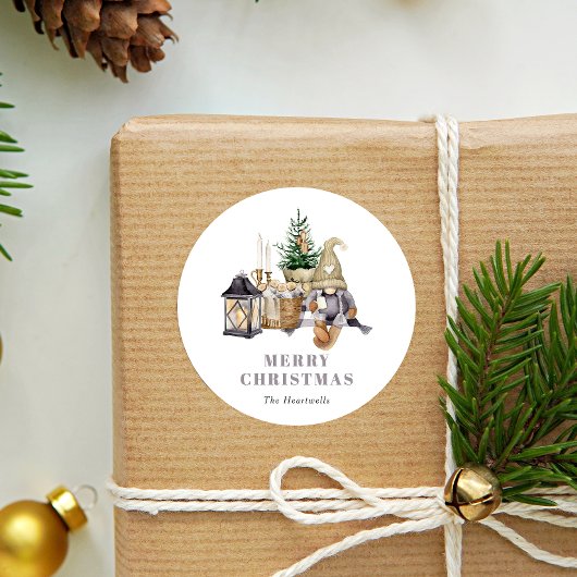 Waterverf rustieke gnoom vakantie ronde sticker