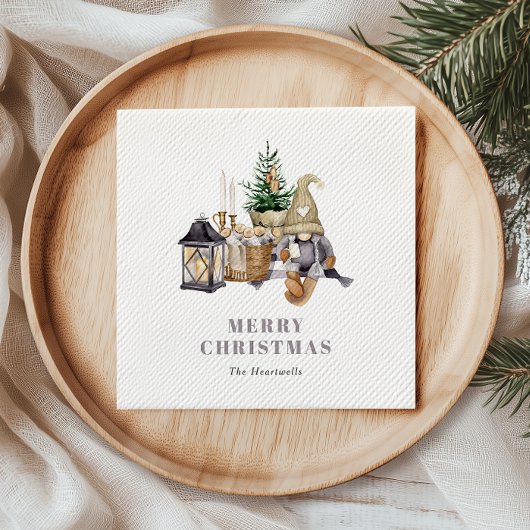 Waterverf rustieke gnoom vakantie servet